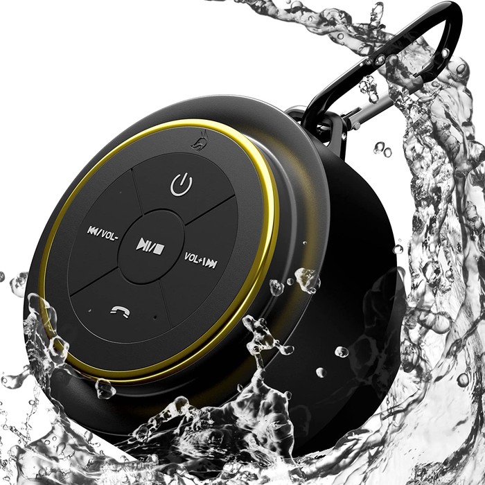Black speaker with water splash