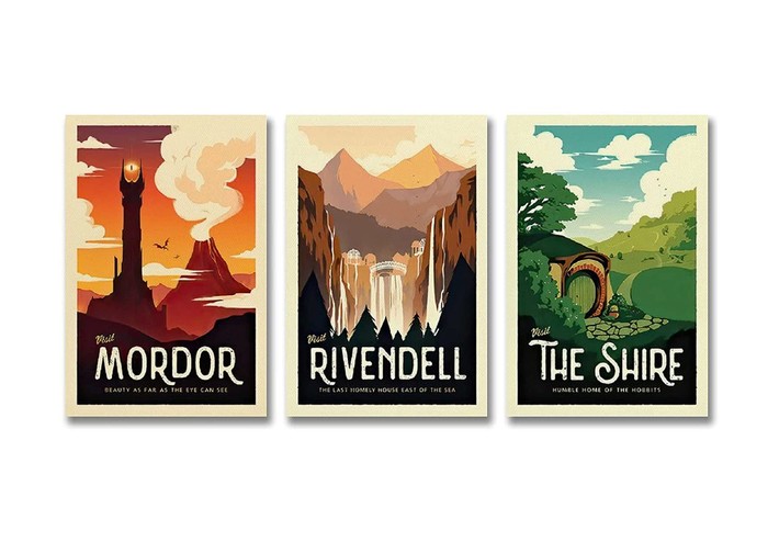 Lord of The Rings Retro Travel Decoration Posters on white background
