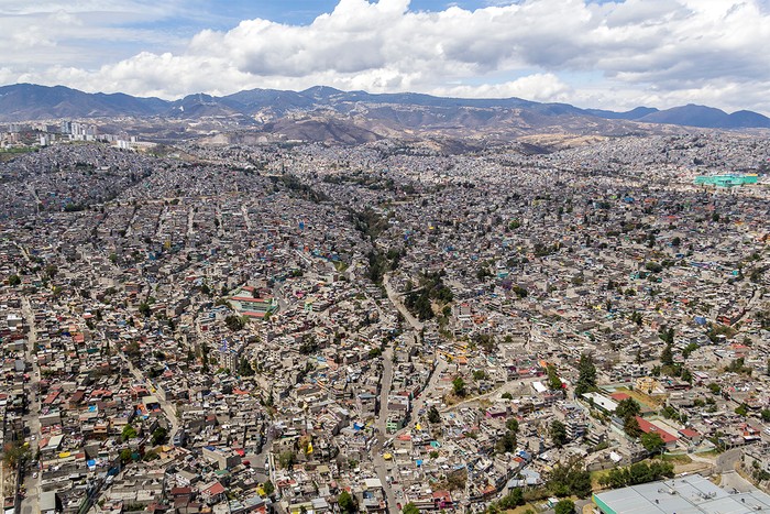 Aerial view of vary crowded city
