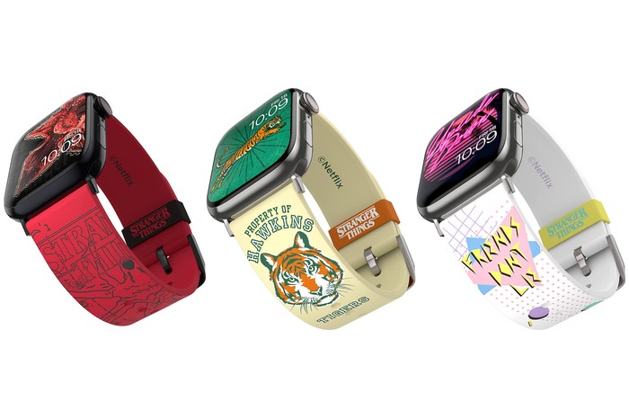 Stranger Things smartwatch bands on a white background