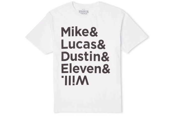 Stranger Things character line-up t-shirt on a white background