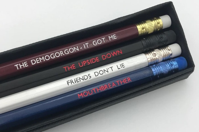 Stranger Things pencil set on a white table