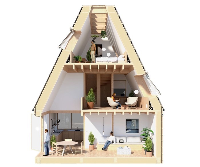 A cross section illustration of the VELUX Living Places house